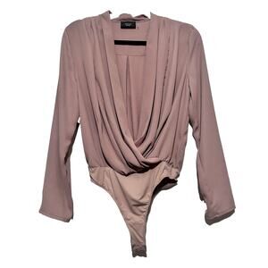 Vici‎ Women's Bodysuit Long Sleeve Beige Wrap Sheer Size S